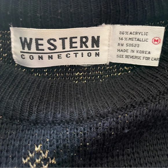 Black Gold Embellished Sweater Women’s M Pullover Argyle Metallic Emblem Sequins - Picture 5 of 7